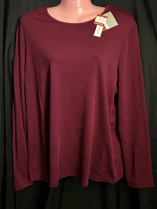 Croft & Barrow Women’s Classic Long Sleeve Crew Neck Top Burgundy 2X NWT - Picture 1 of 8